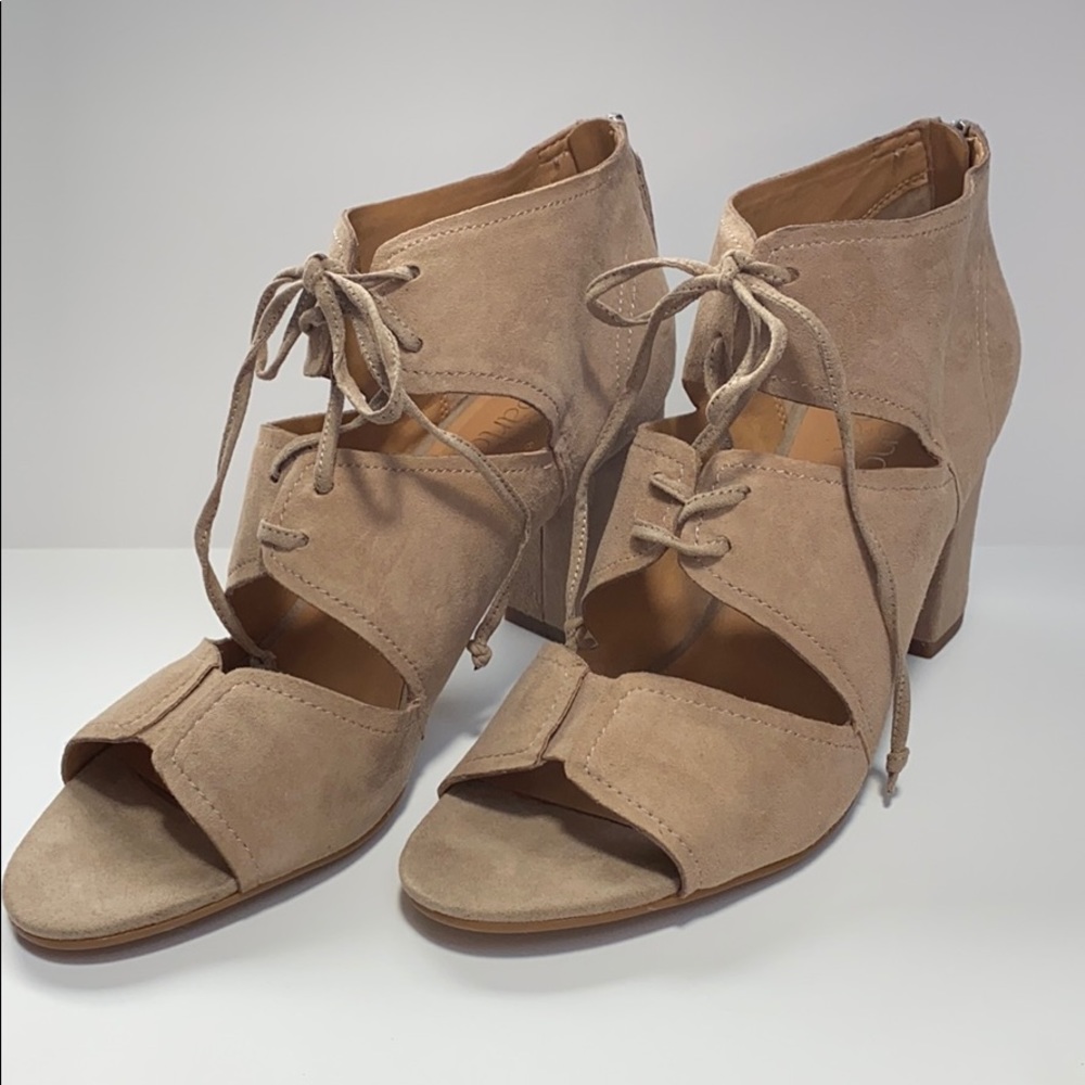 Franco Sarto Lace Up Suede Peep Toe Booties